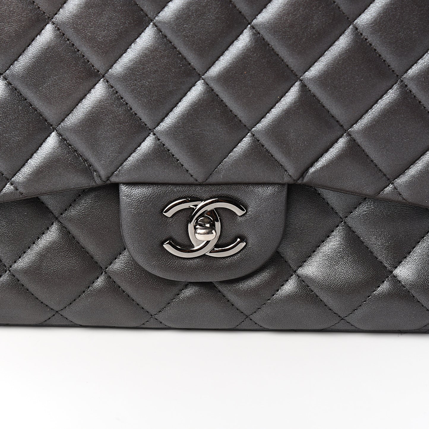 Metallic Lambskin Quilted Maxi Single Flap Grey