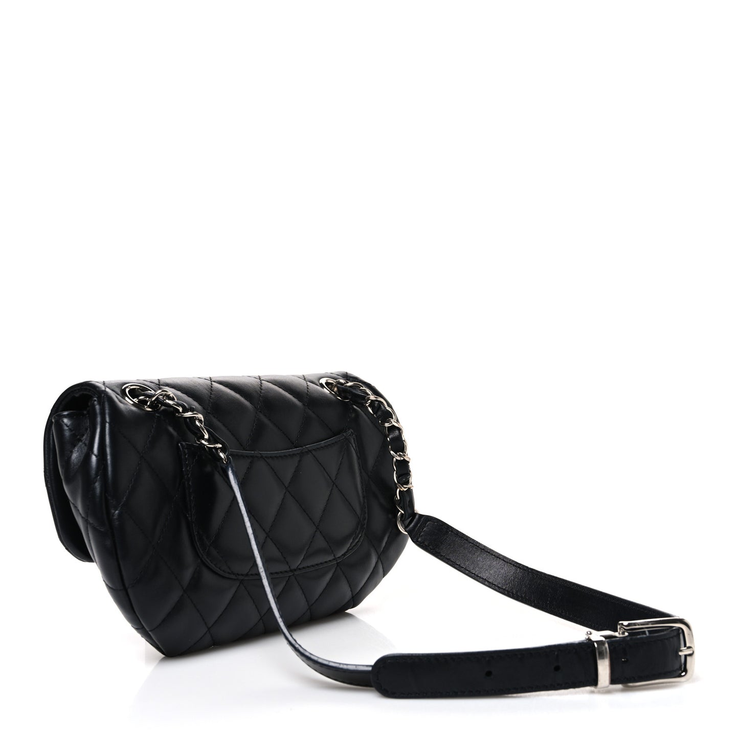 Calfskin Quilted CC Uniform Flap Belt Bag Black