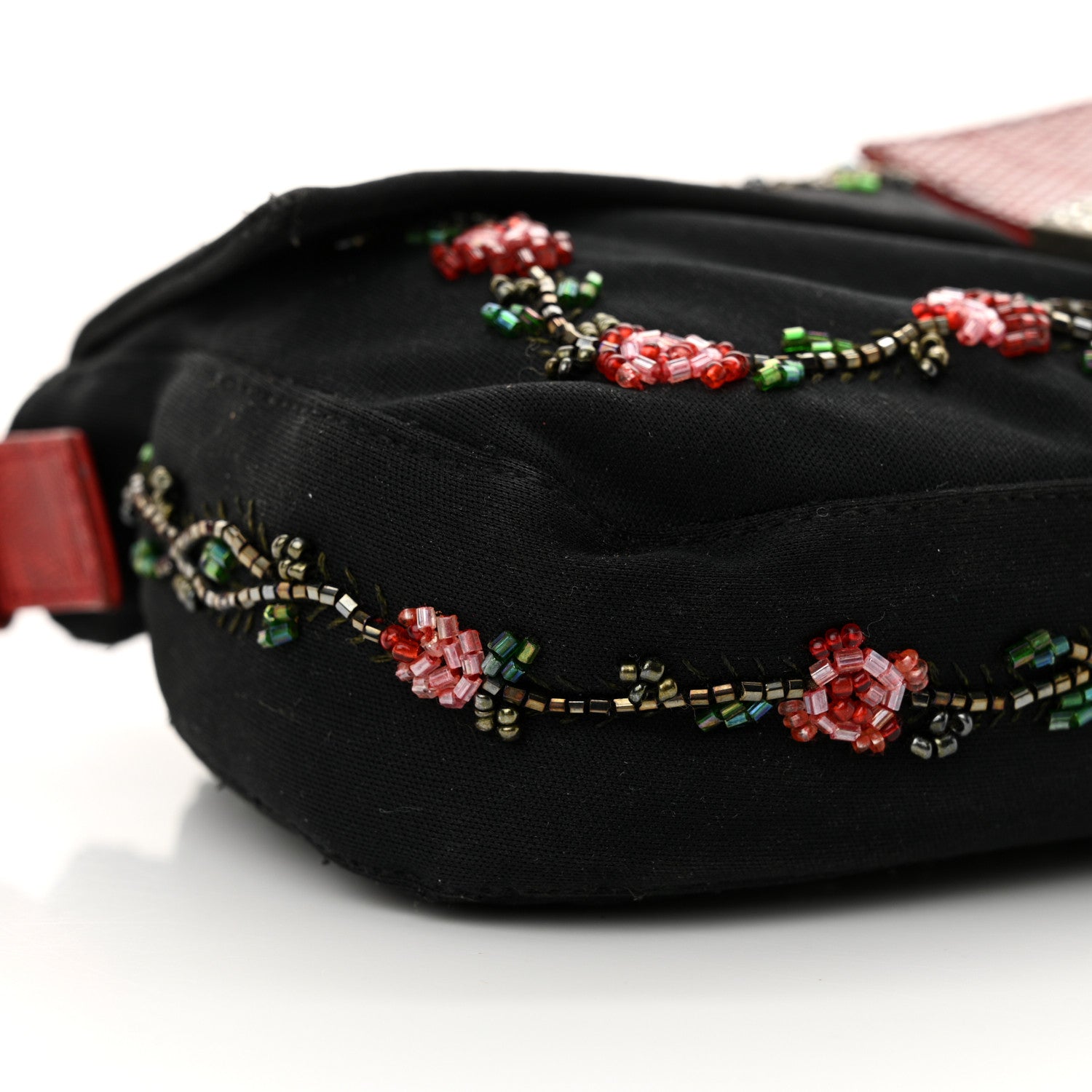 Fendi Neoprene Lizard Beaded Crystal Baguette Black Red 8 of 17