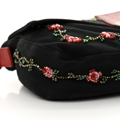 Fendi Neoprene Lizard Beaded Crystal Baguette Black Red 8 of 17