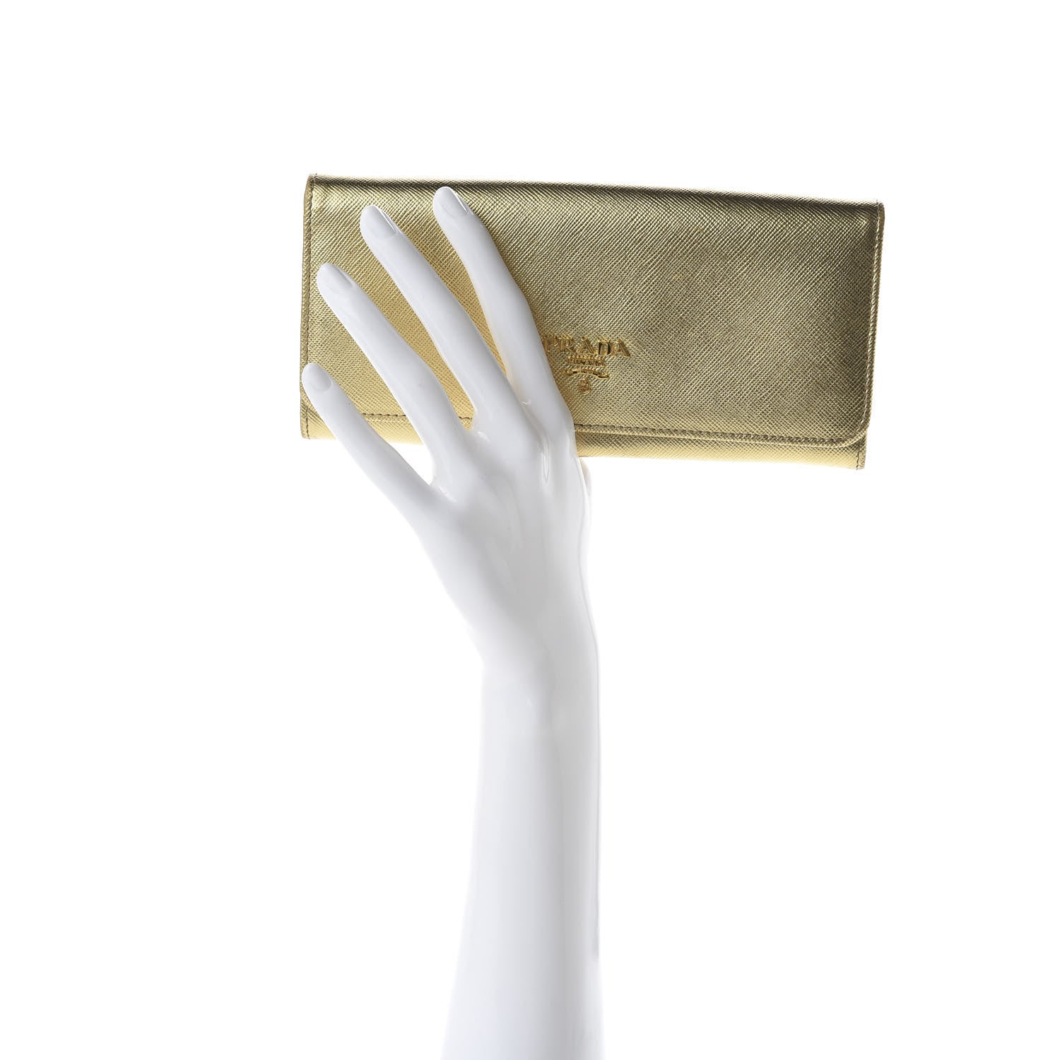 Prada Saffiano Metal Continental Flap Wallet Platino 2 of 7