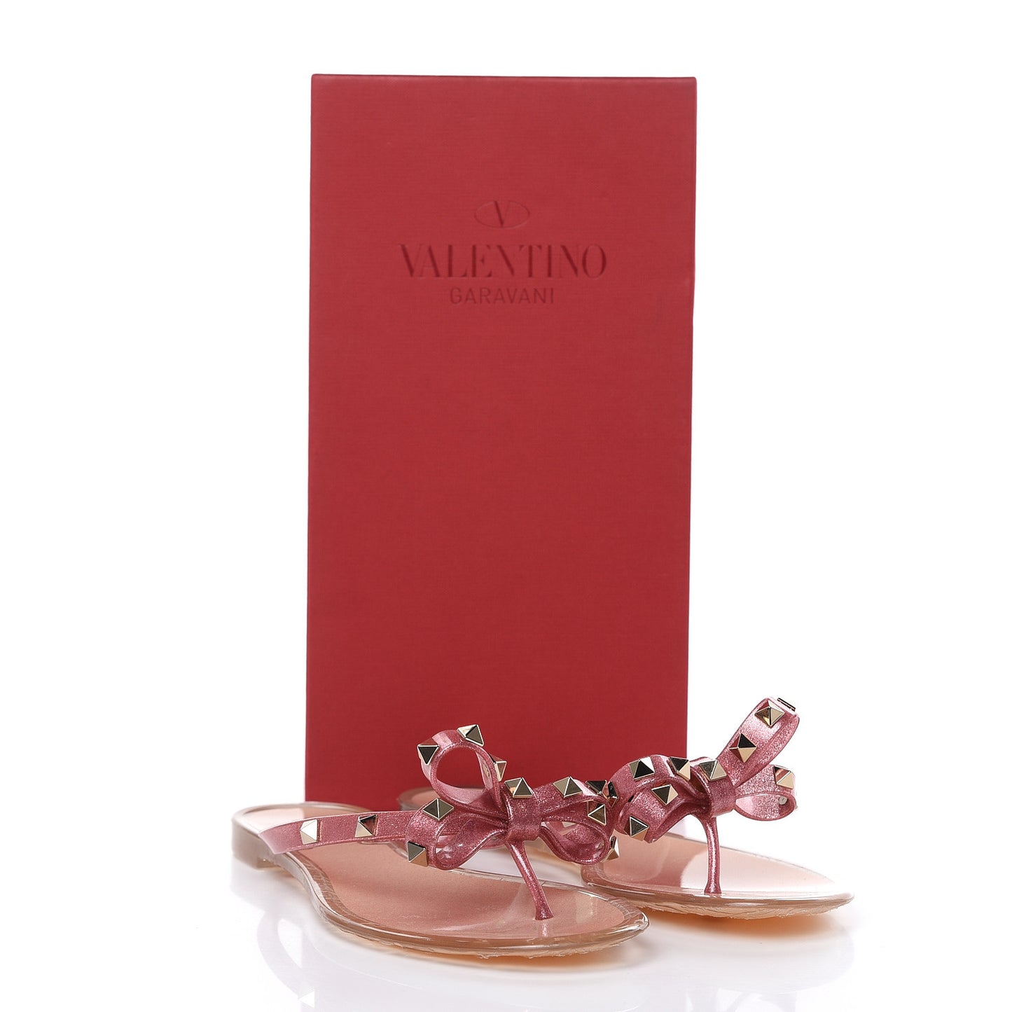 PVC Jelly Glitter Rockstud Bow Thong Sandals 39 Pink