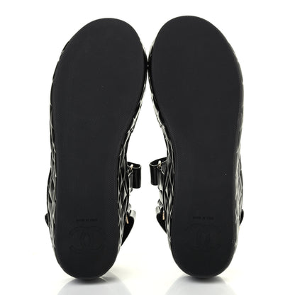 Chanel Shiny Calfskin Logo Platform Sandals 38 Black 4 of 4