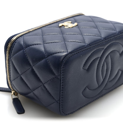 Chanel Lambskin Quilted Small Charming Top Handle Vanity Case With Chain Navy Blue 9 of 11