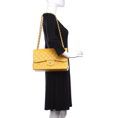 Chanel Caviar Quilted Jumbo Double Flap Yellow 3 of 11