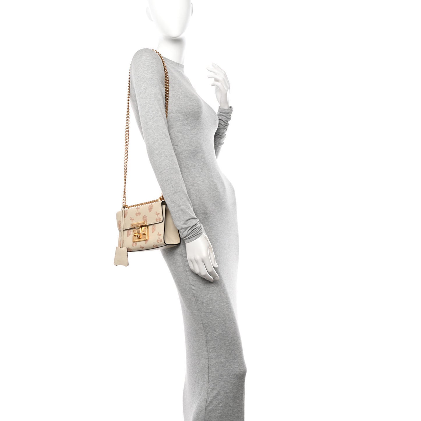 GG Supreme Monogram Strawberry Cherry Small Padlock Shoulder Bag Mystic White