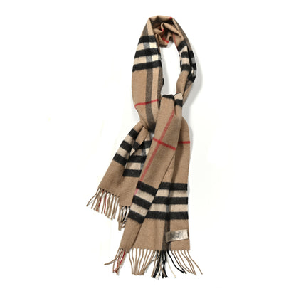 Burberry Cashmere Giant Check Fringe Scarf Archive Beige 1 of 3