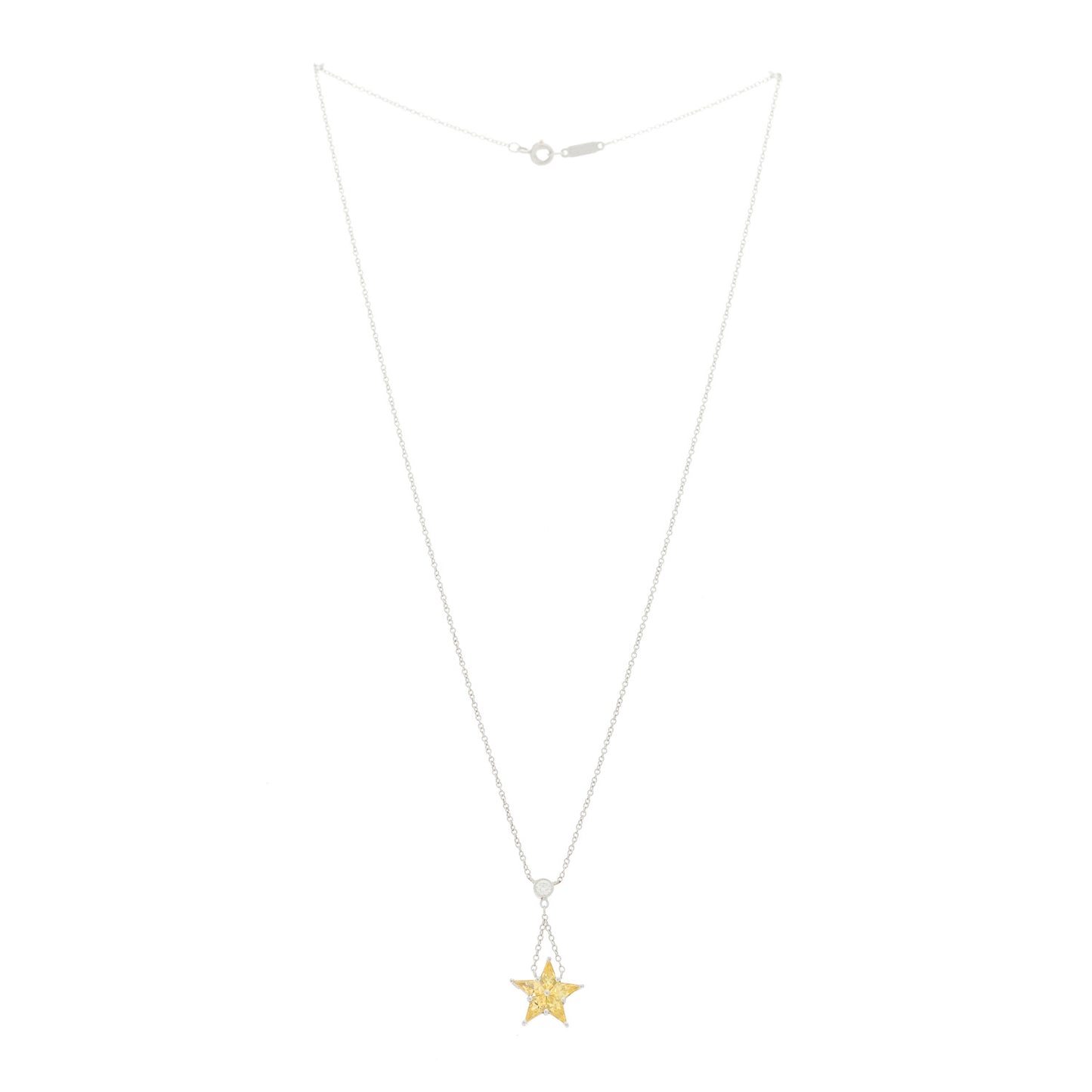 Platinum Diamond Yellow Sapphire Star Drop Necklace