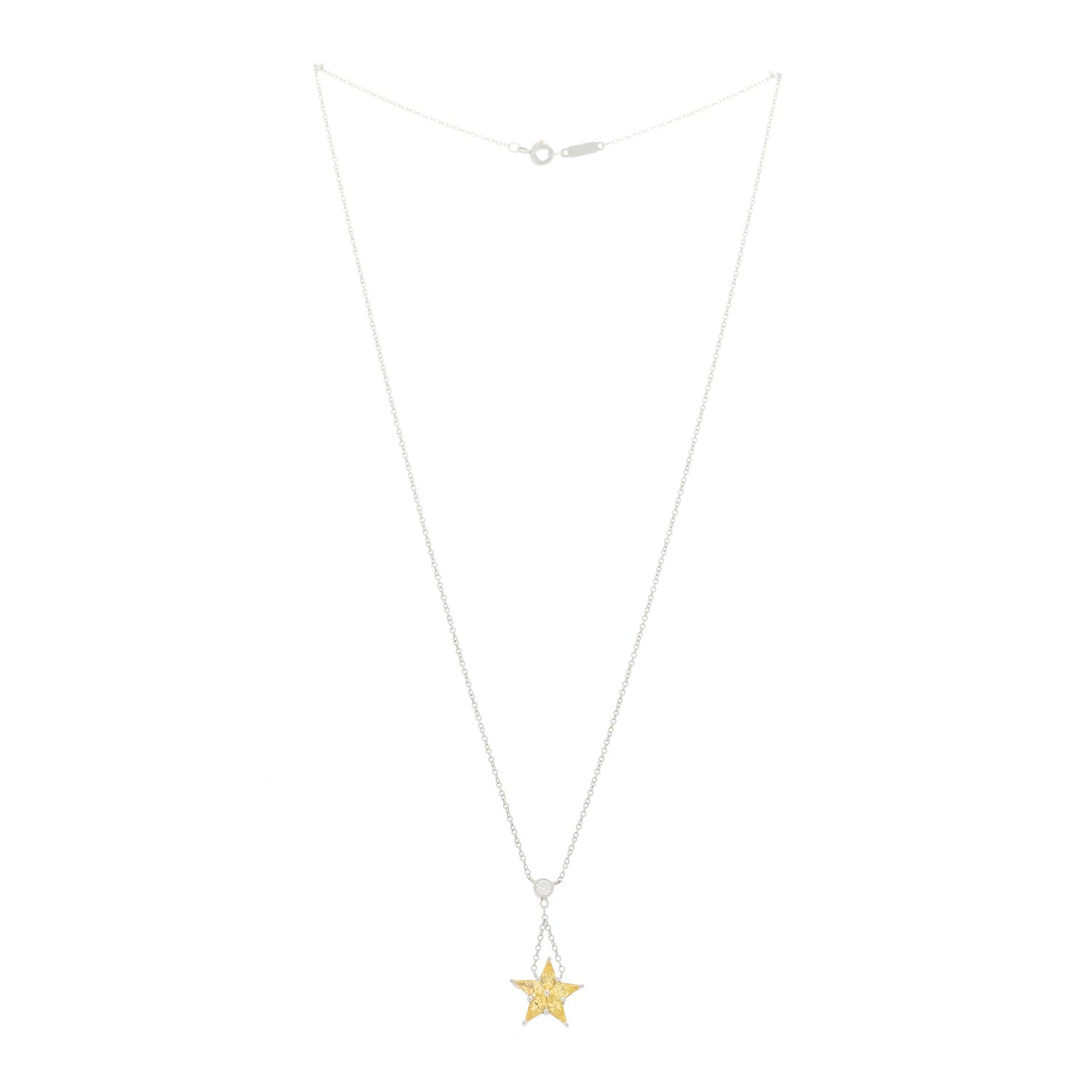 Tiffany Platinum Diamond Yellow Sapphire Star Drop Necklace 3 of 5