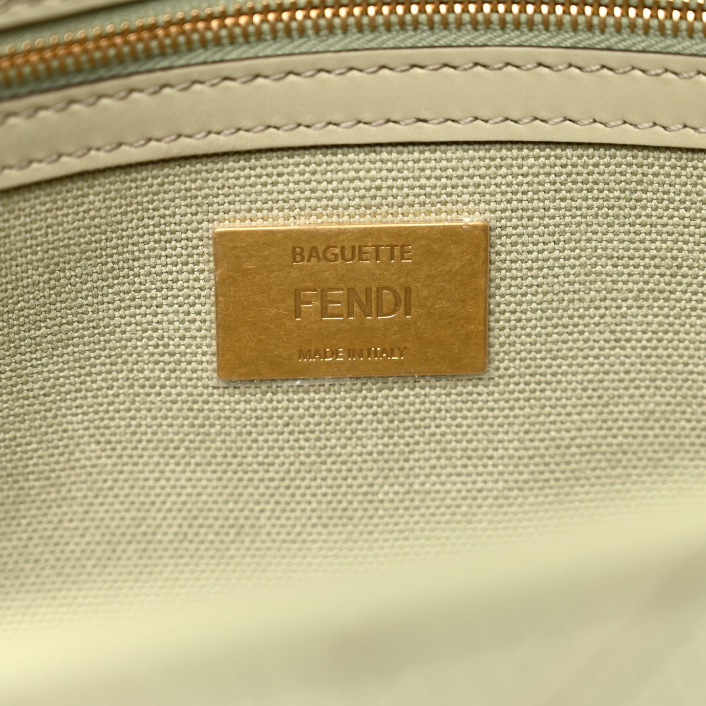 Canvas Vitello King FF Embroidered Baguette Green Tea