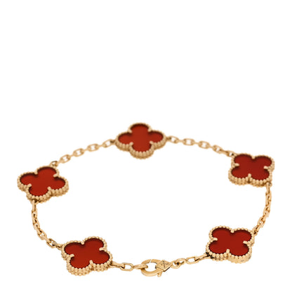 Van Cleef & Arpels 18K Yellow Gold Carnelian 5 Motifs Vintage Alhambra Bracelet 2 of 5