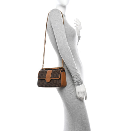 Fendi Vitello Grace Glazed Fabric FF 1974 Double F Shoulder Bag Caramello Mogano Panna 2 of 11