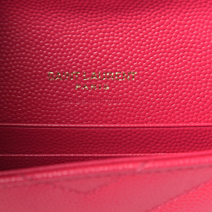 Saint Laurent Grain De Poudre Matelasse Chevron Small Monogram Envelope Wallet Bubblegum 6 of 11