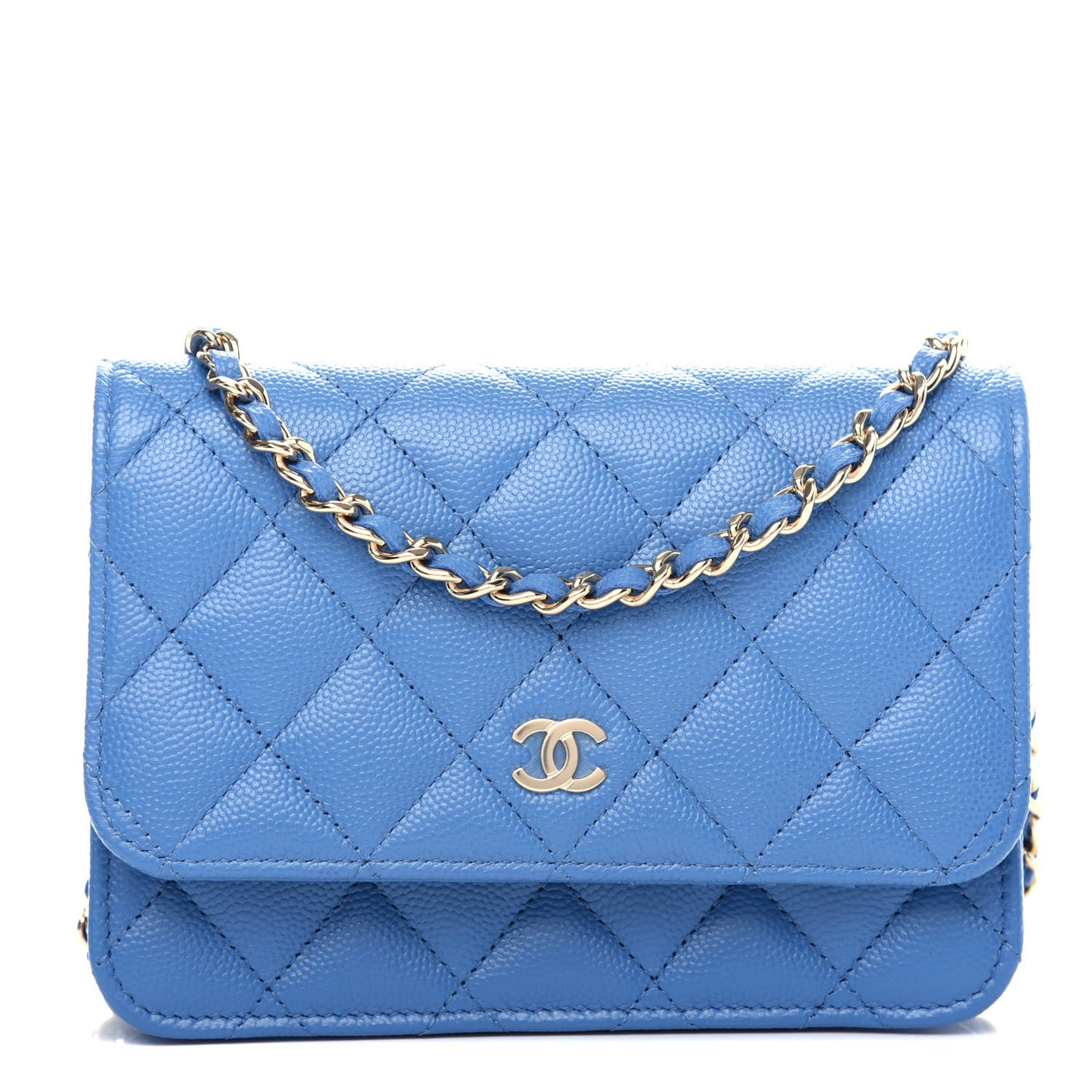 Caviar Quilted Mini Wallet On Chain WOC Blue