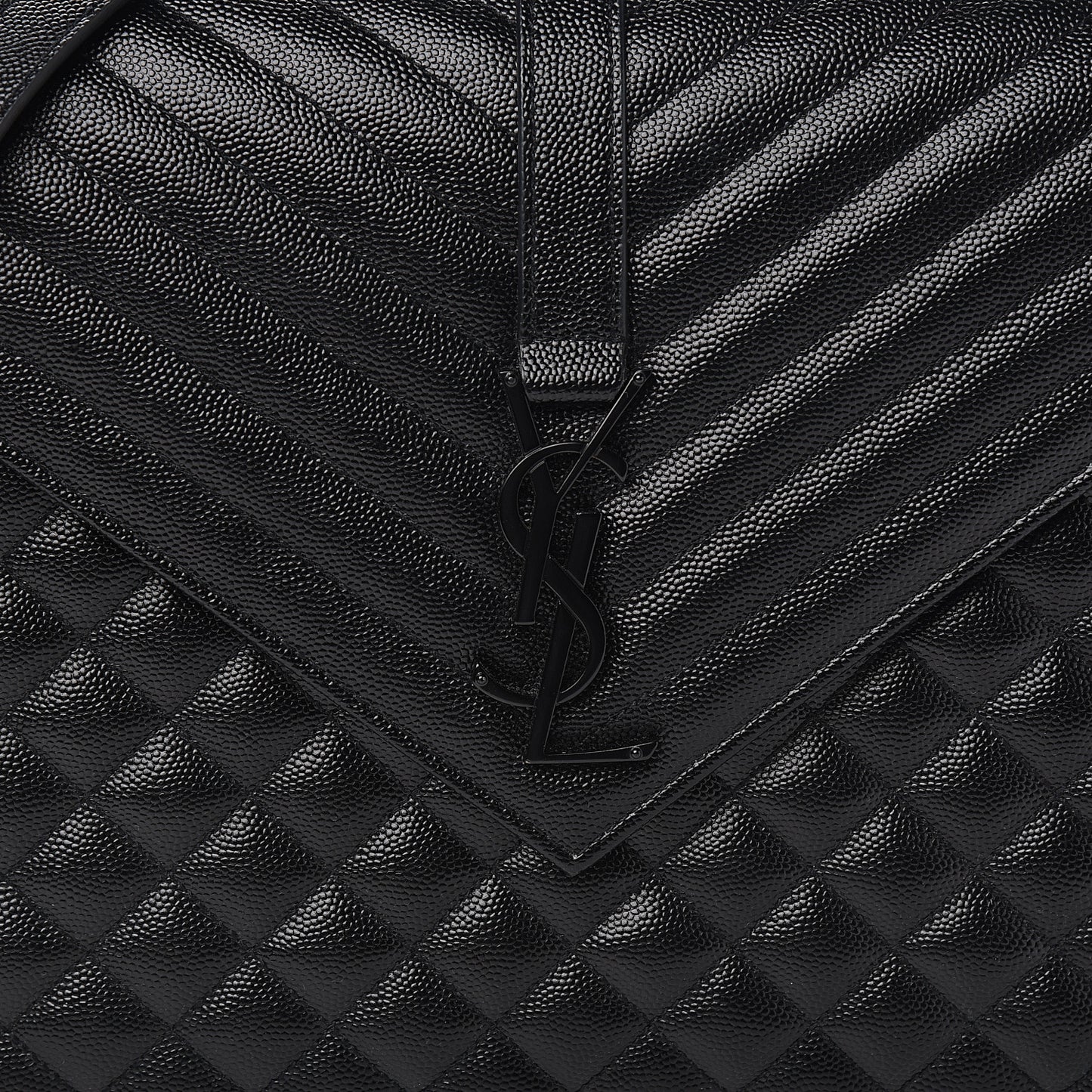 Grain De Poudre Textured Mixed Matelasse Large Triquilt Monogram Monochrome Satchel Black