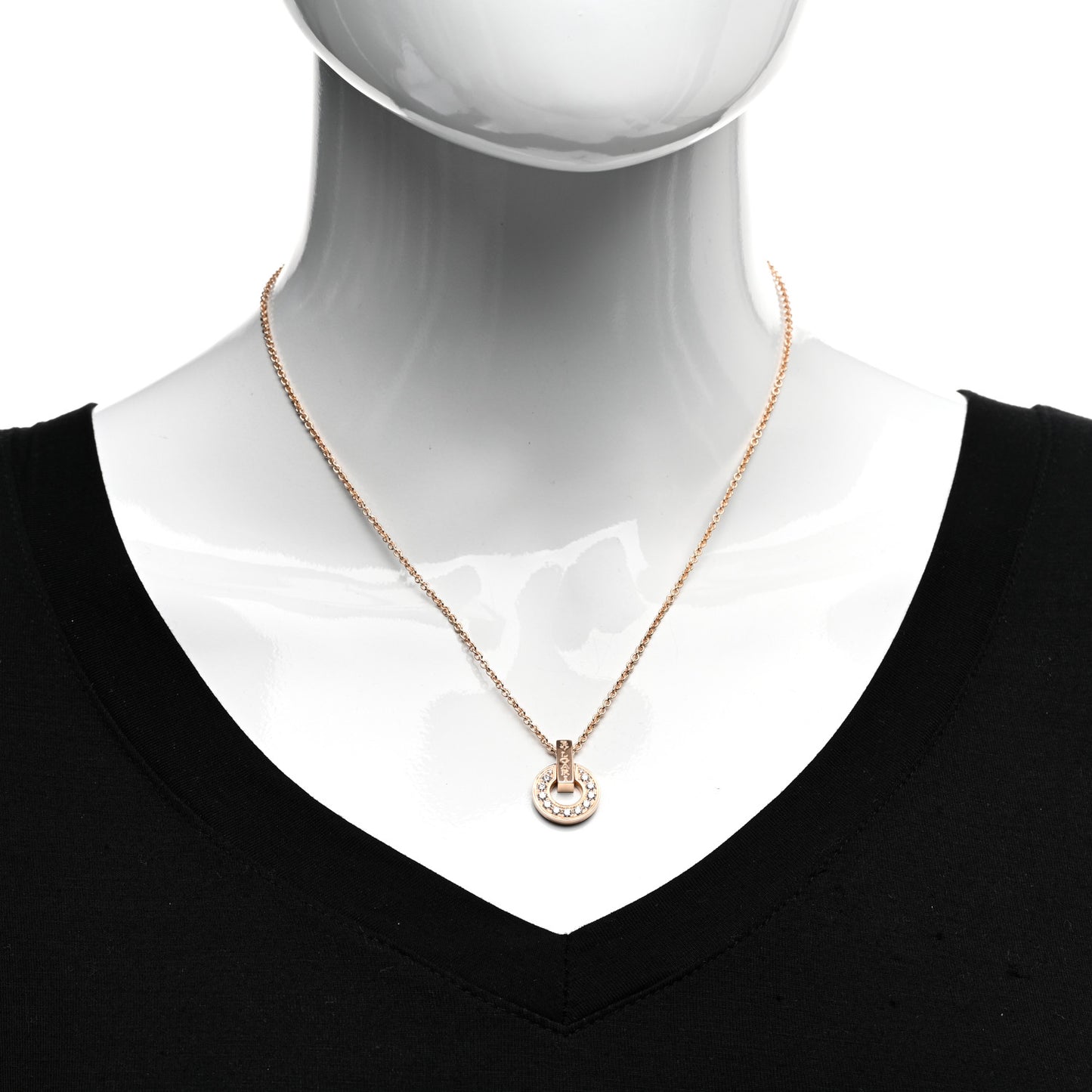 18K Rose Gold Diamond BVLGARI BVLGARI Open Work Pendant Necklace
