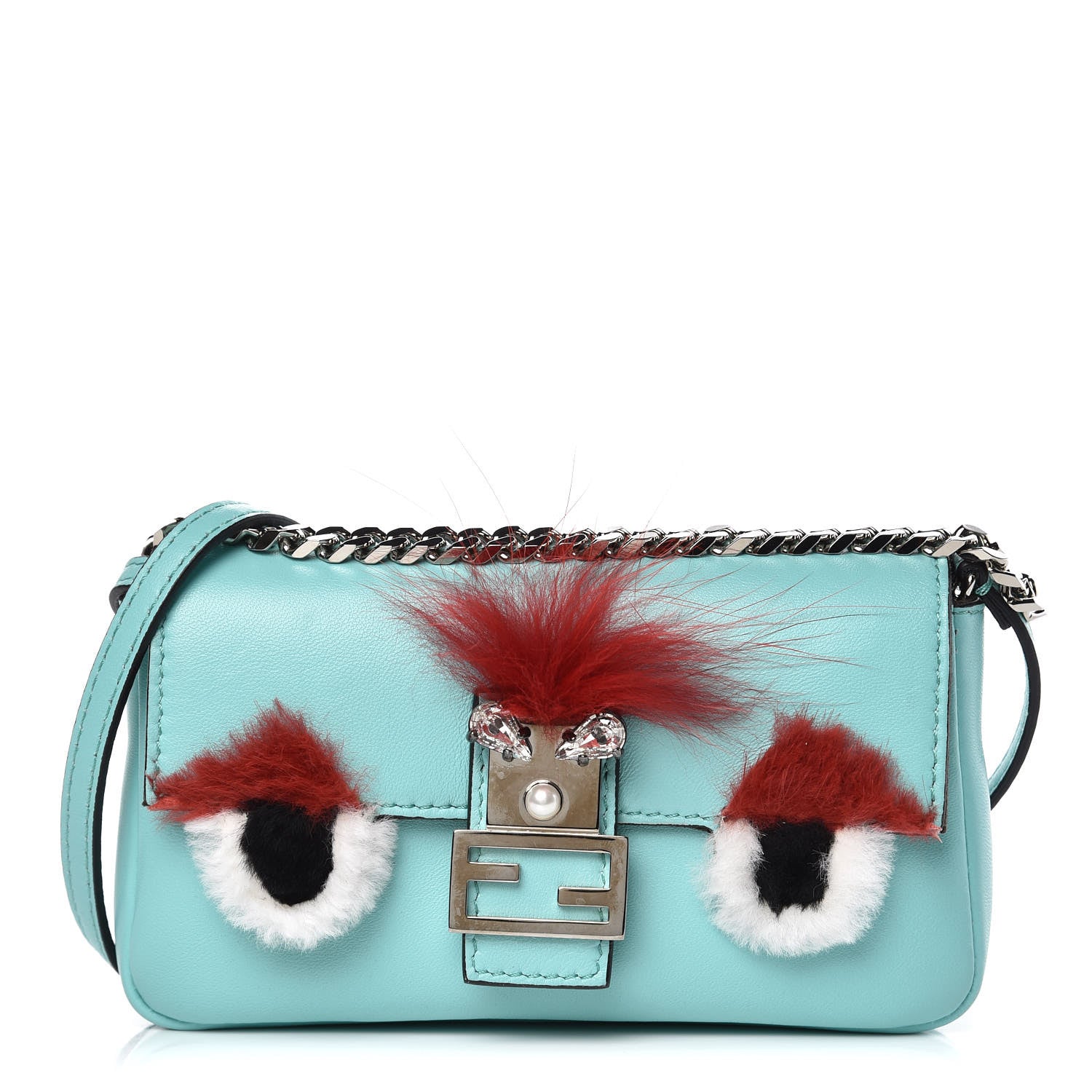 Fendi Nappa Rabbit Fox Fur Micro Buggie Baguette Tiffany 1 of 7