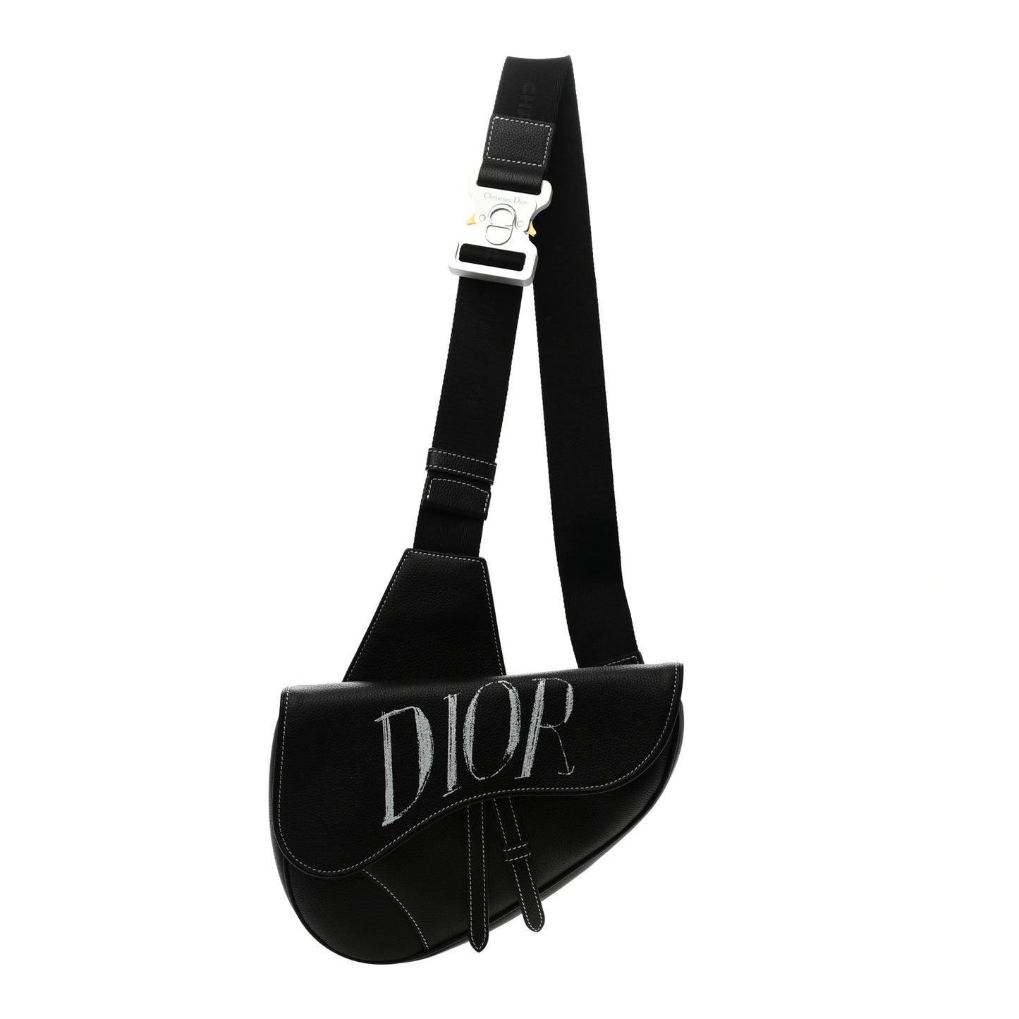 Alex Foxton Grained Calfskin Logo Saddle Messenger Bag Black