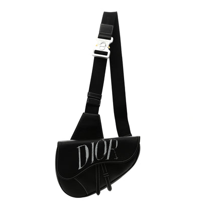 Christian Dior Alex Foxton Grained Calfskin Logo Saddle Messenger Bag Black 1 of 10