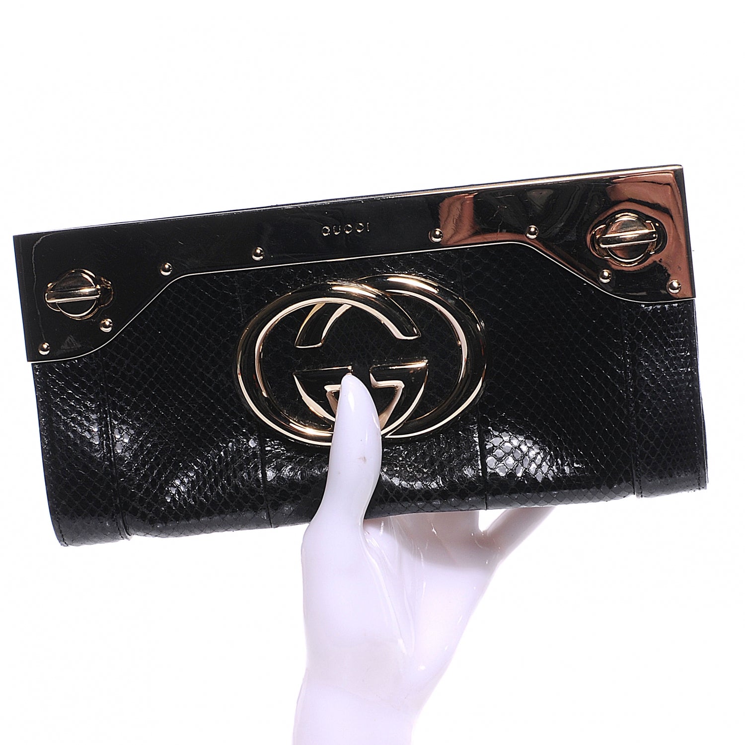 Gucci Python Britt Interlocking G Starlight Clutch Black 2 of 10