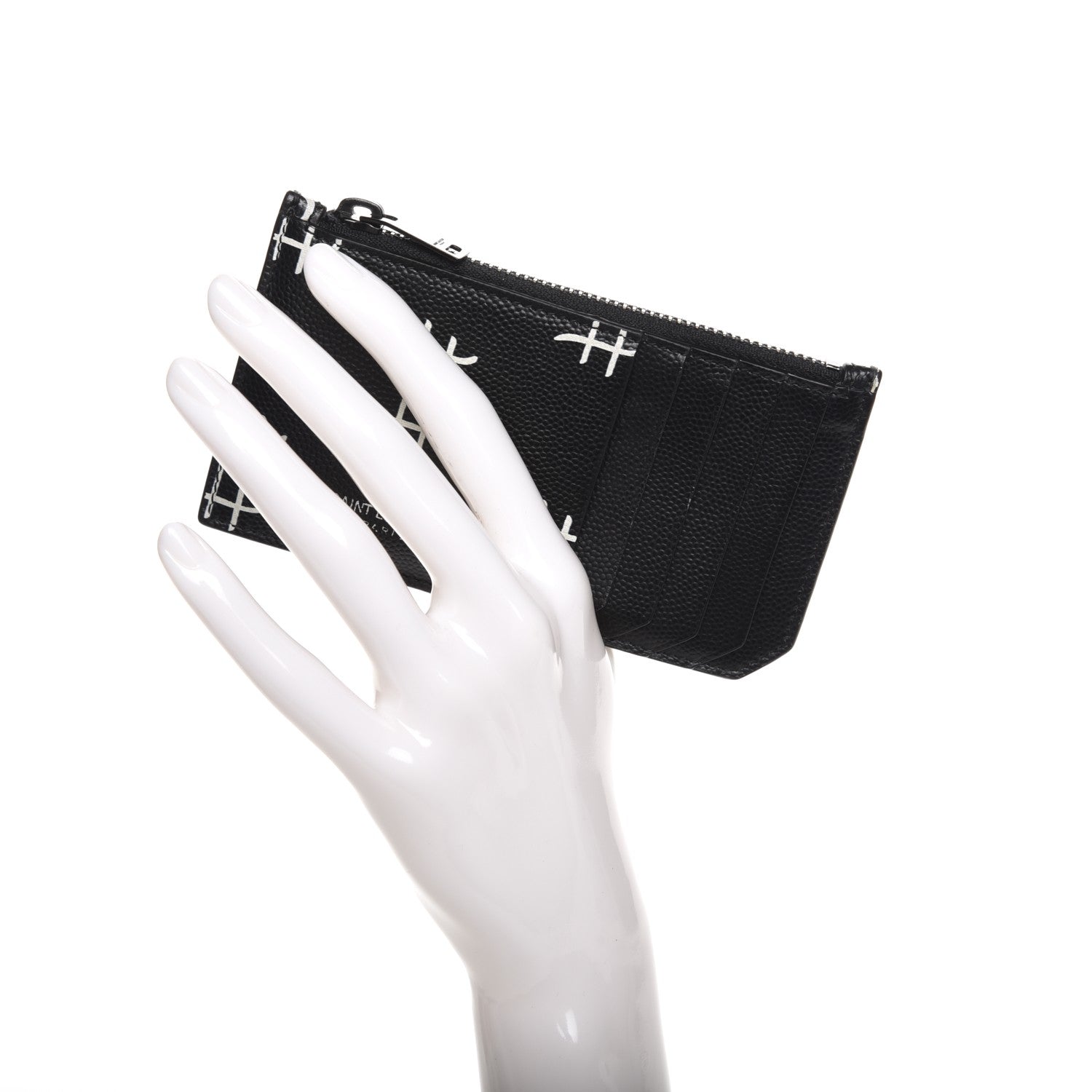 Saint Laurent Grain de Poudre Dollar Print 5 Fragments Zip Pouch Card Holder Black 2 of 8