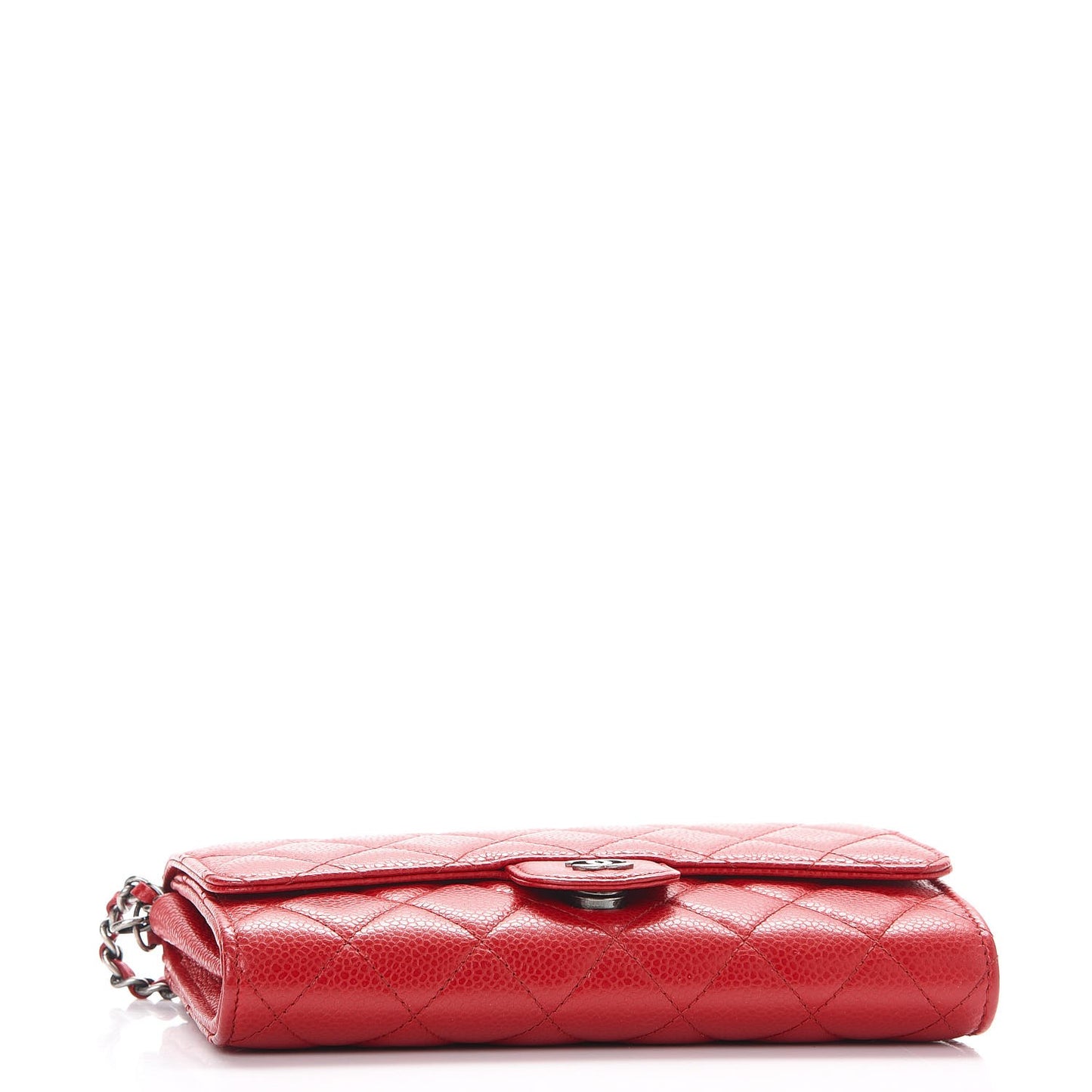 Caviar Quilted Wallet With Chain Red