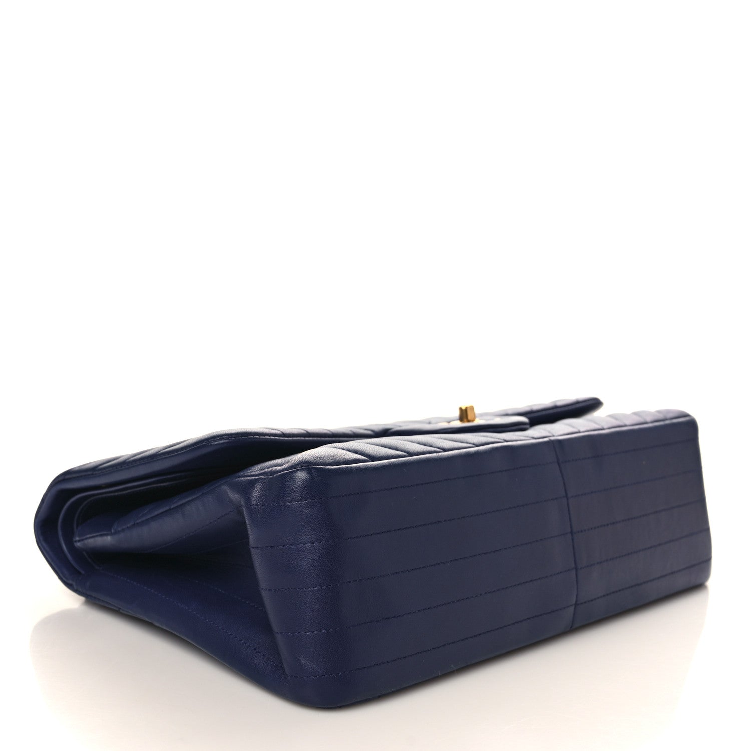 Chanel Lambskin Chevron Quilted Jumbo Double Flap Navy Blue 3 of 8