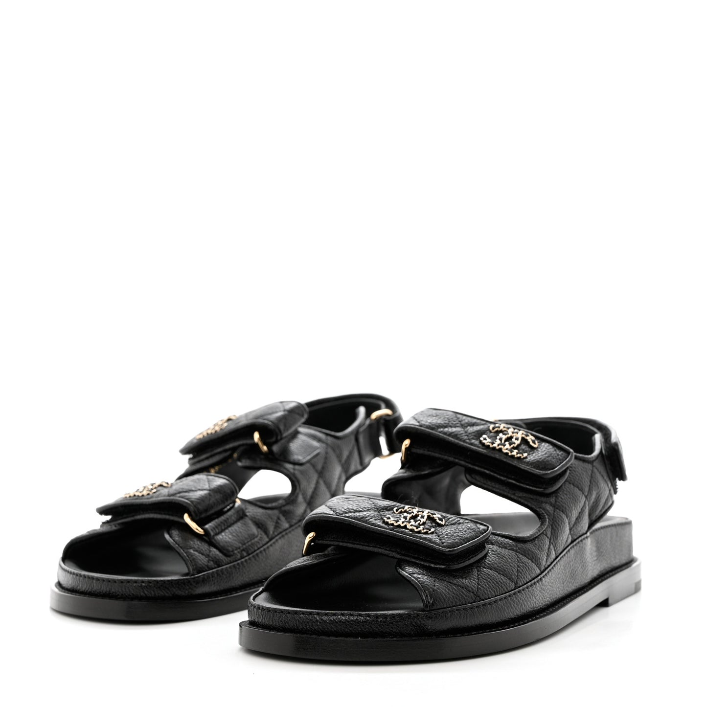 Grained Calfskin Velcro Dad Sandals 35.5 Black