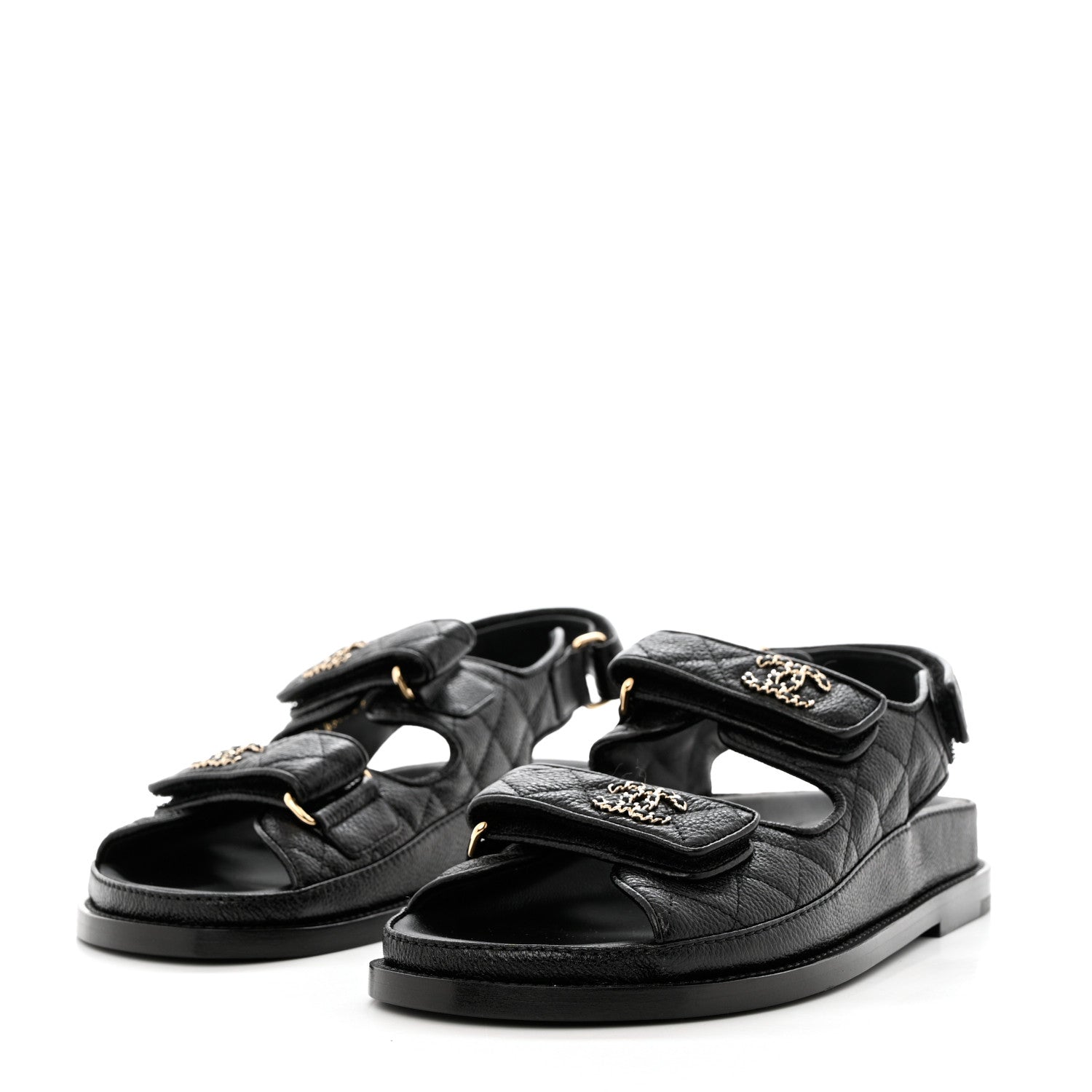 Chanel Grained Calfskin Velcro Dad Sandals 35.5 Black 3 of 9