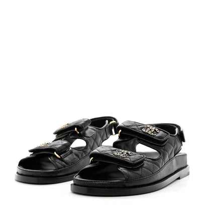 Chanel Grained Calfskin Velcro Dad Sandals 35.5 Black 3 of 9