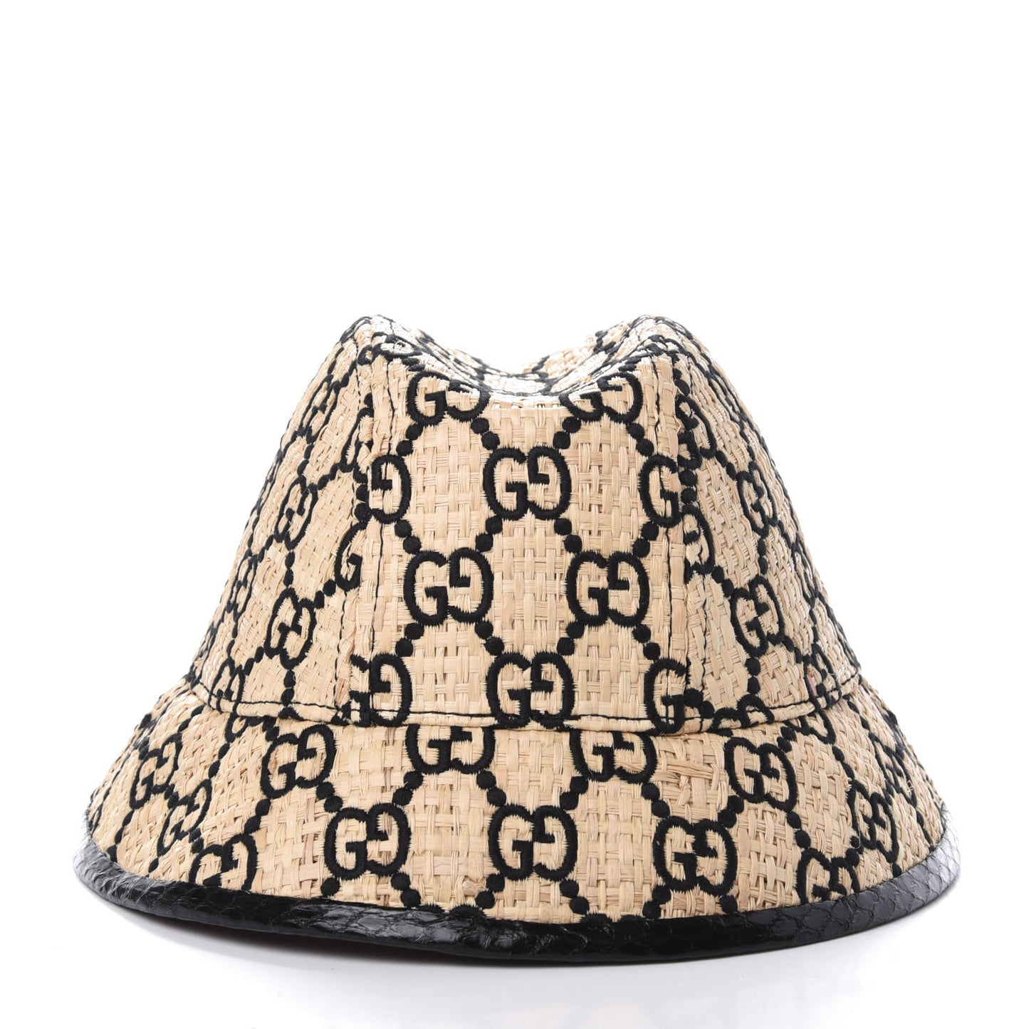 Raffia Elaphe GG Monogram Embroidered Fedora Hat M Ivory Black