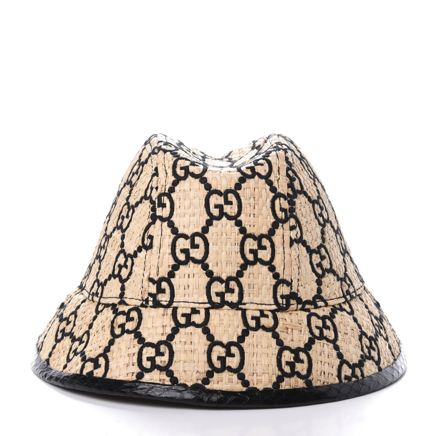 Gucci Raffia Elaphe GG Monogram Embroidered Fedora Hat M Ivory Black 5 of 10