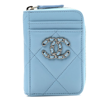 Chanel Lambskin Quilted Chanel 19 Vertical Zip Card Holder Wallet Light Blue 1 of 9