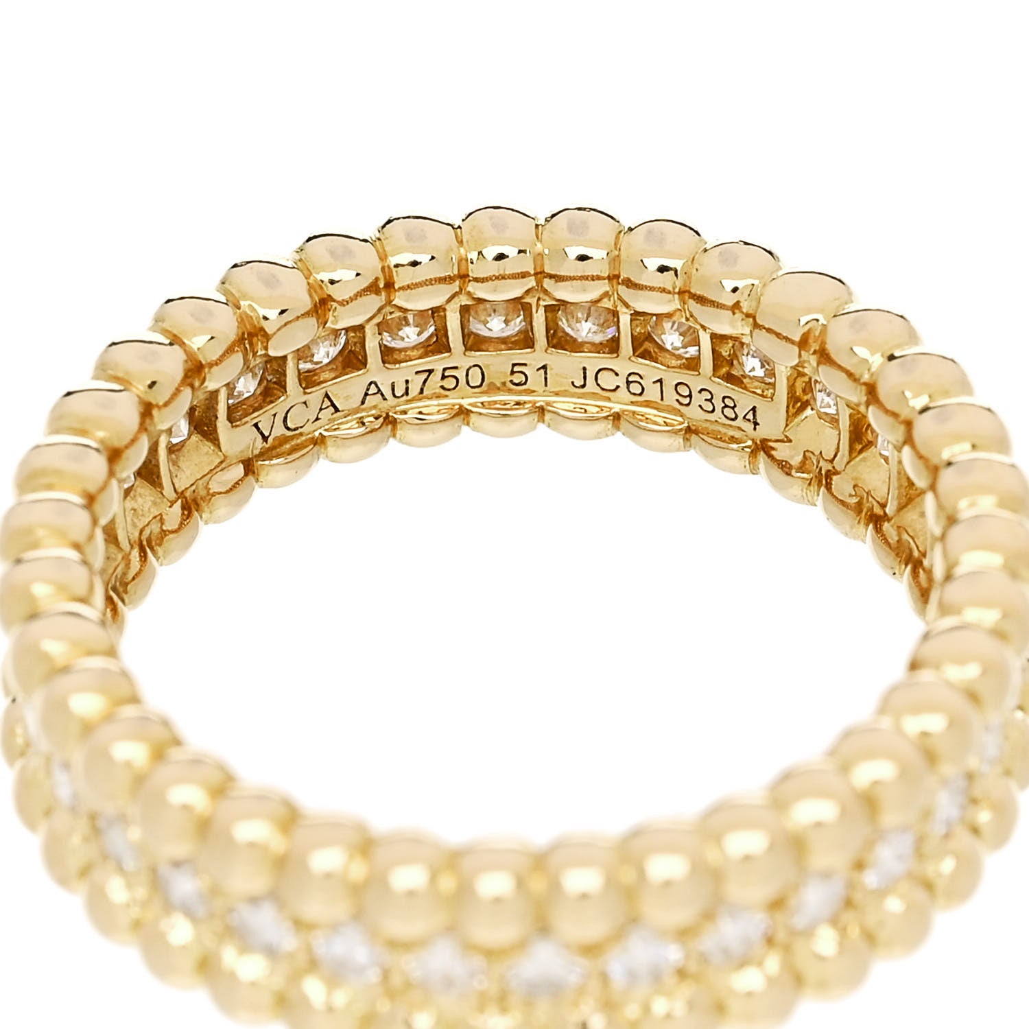 Van Cleef & Arpels 18K Yellow Gold Diamond Perlee 1 Row Ring 51 5.75 4 of 4
