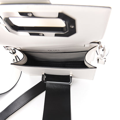 Prada City Calf Plex Ribbon Bag White Black 4 of 7