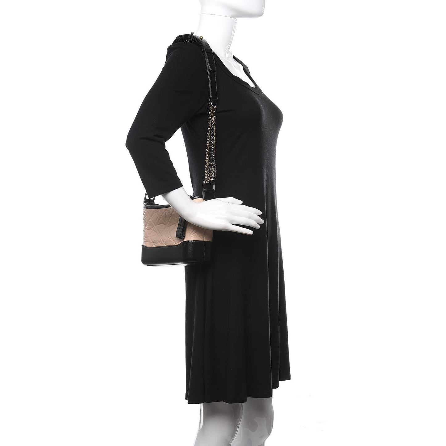Aged Calfskin Quilted Small Gabrielle Hobo Beige Black