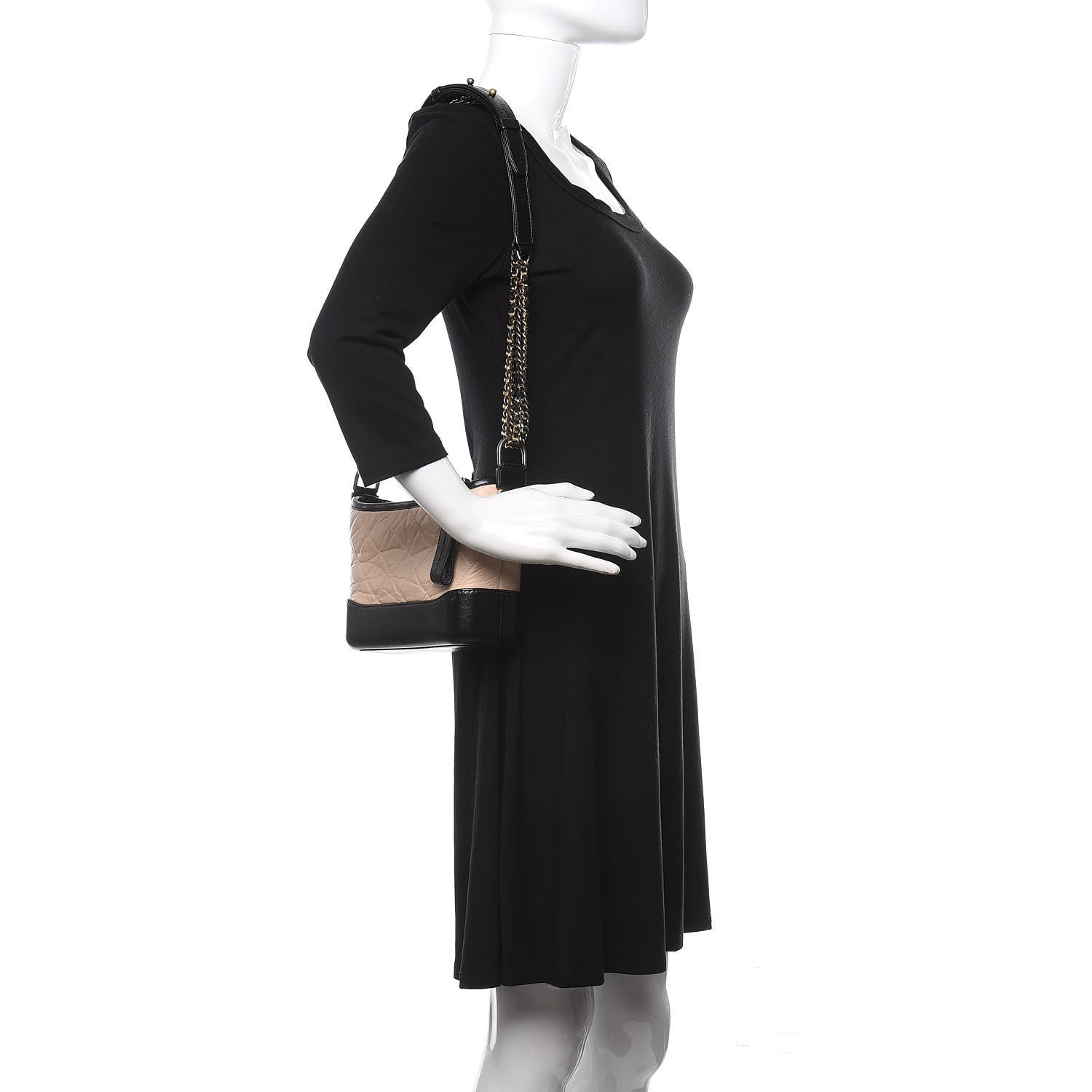 Chanel Aged Calfskin Quilted Small Gabrielle Hobo Beige Black 2 of 12