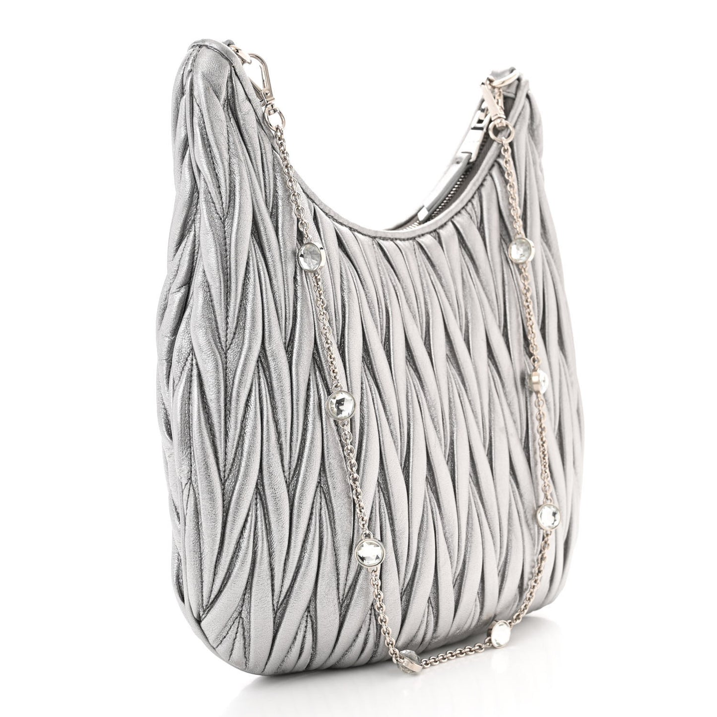 Metallic Nappa Matelasse Crystal Shoulder Bag Cromo