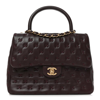 Chanel Lambskin Cross Stitch Small Coco Handle Flap Burgundy 1 of 10