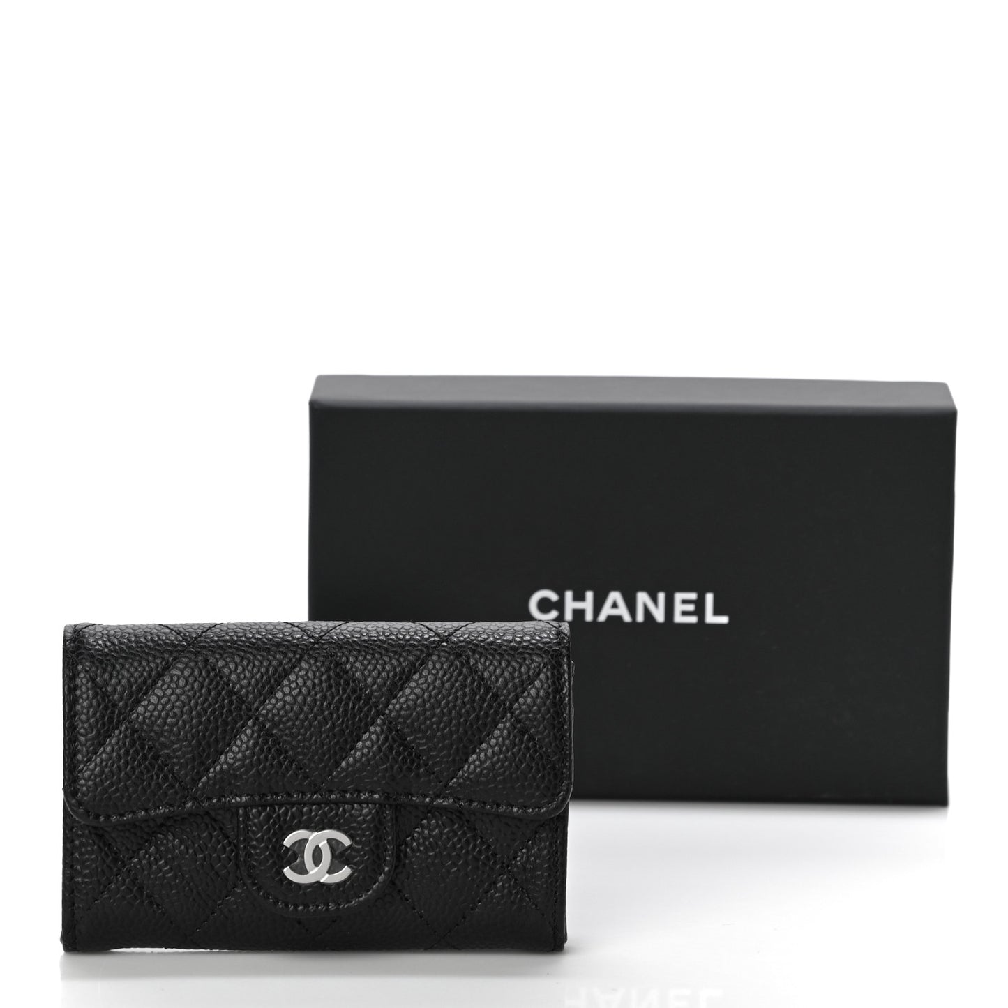 Caviar Quilted Flap Card Holder Wallet Black