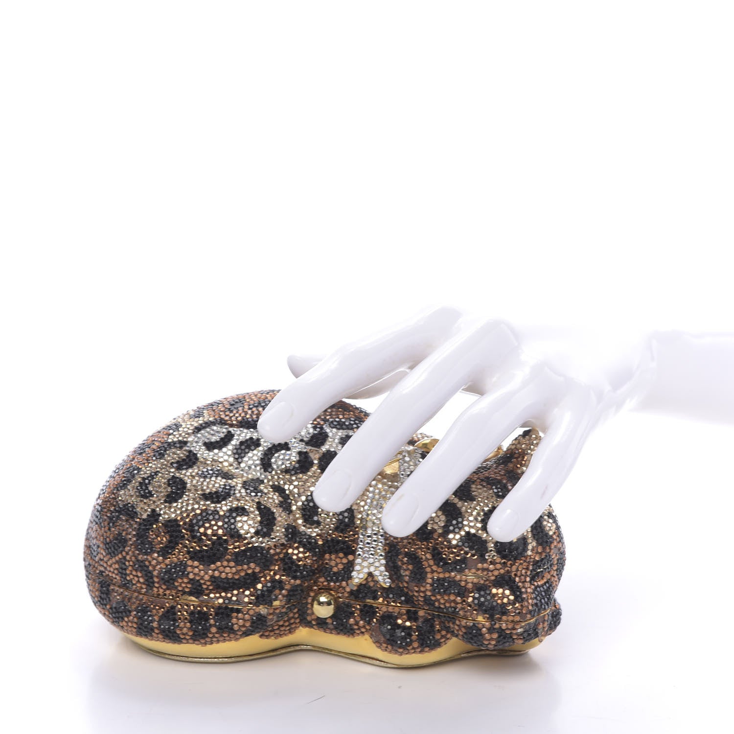 Judith Leiber Swarovski Crystal Leopard Sleeping Cat Minaudiere Clutch Gold Multicolor 2 of 15