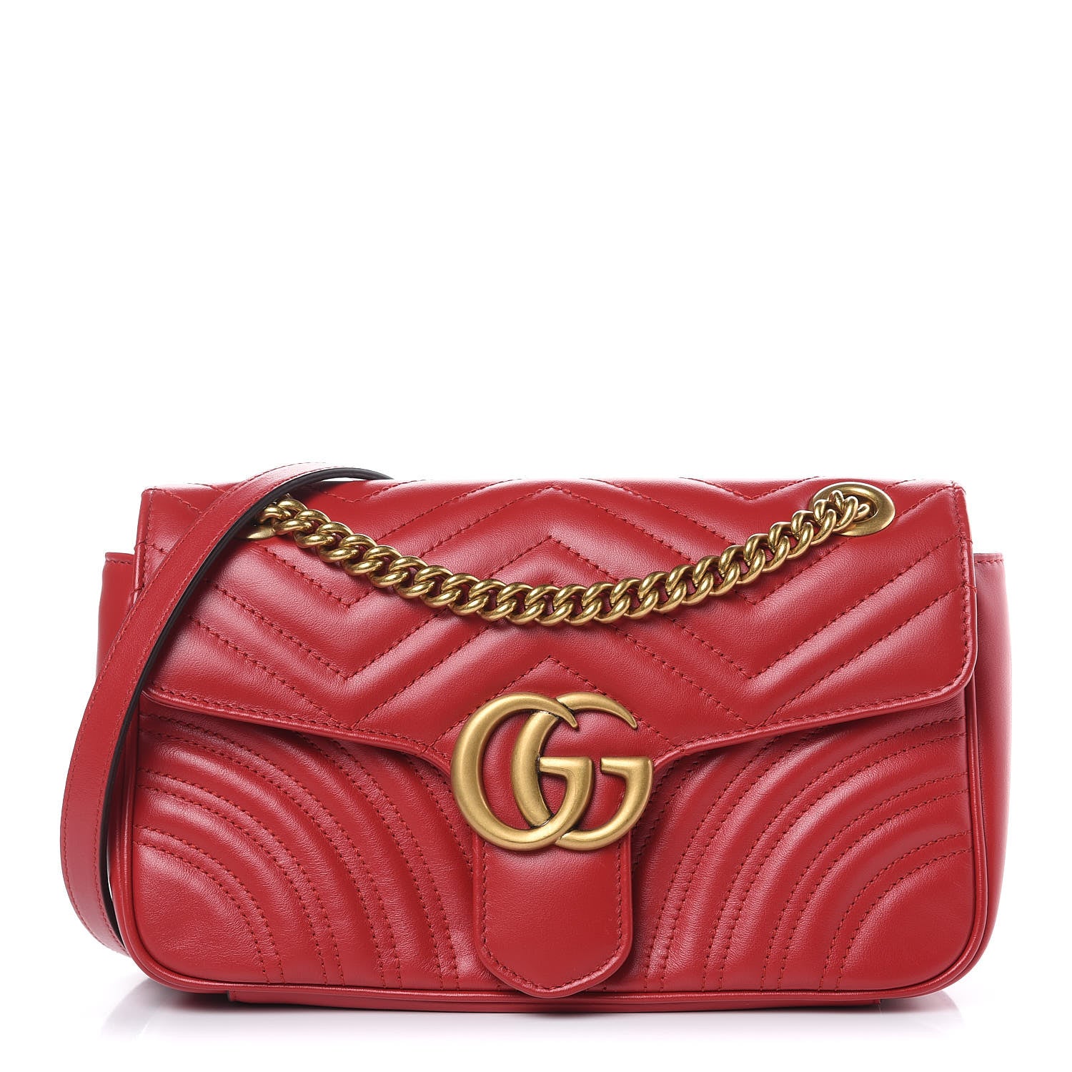 Gucci Calfskin Matelasse Small GG Marmont Shoulder Bag Hibiscus Red 1 of 11