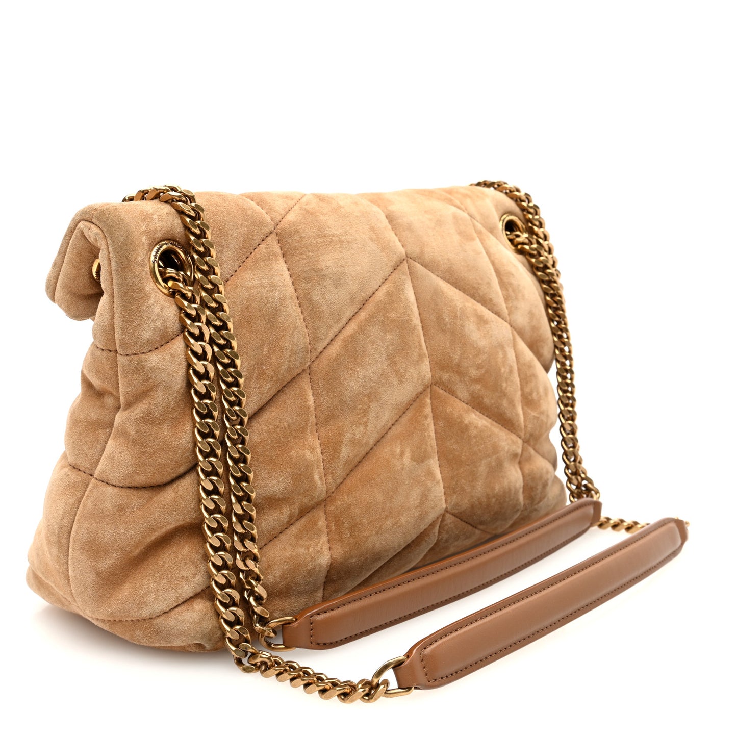 Suede Calfskin Quilted Small Loulou Puffer Monogram Chain Satchel Cinnamon