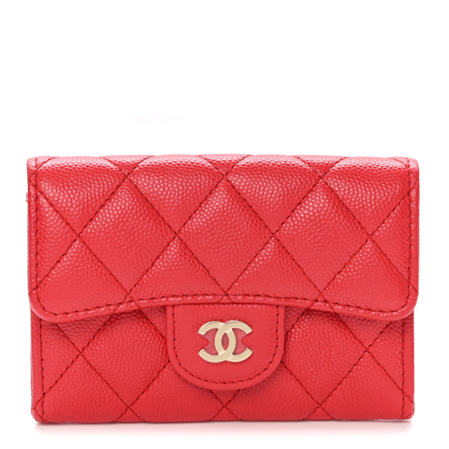 Caviar Quilted Flap Card Holder Wallet Red