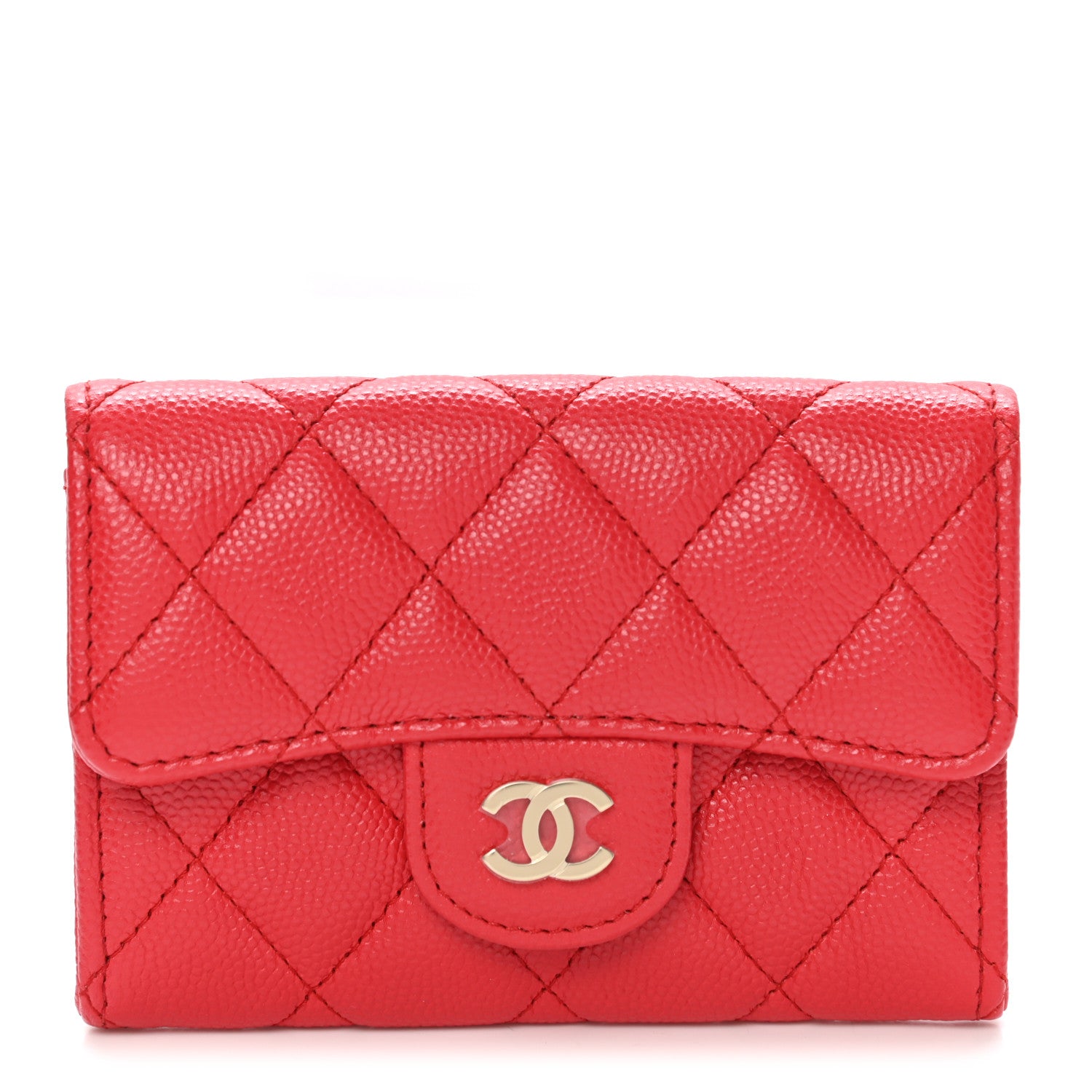 Chanel Caviar Quilted Flap Card Holder Wallet Red 1 of 9