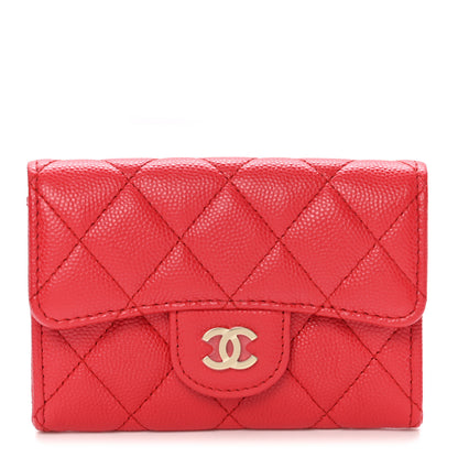 Chanel Caviar Quilted Flap Card Holder Wallet Red 1 of 9