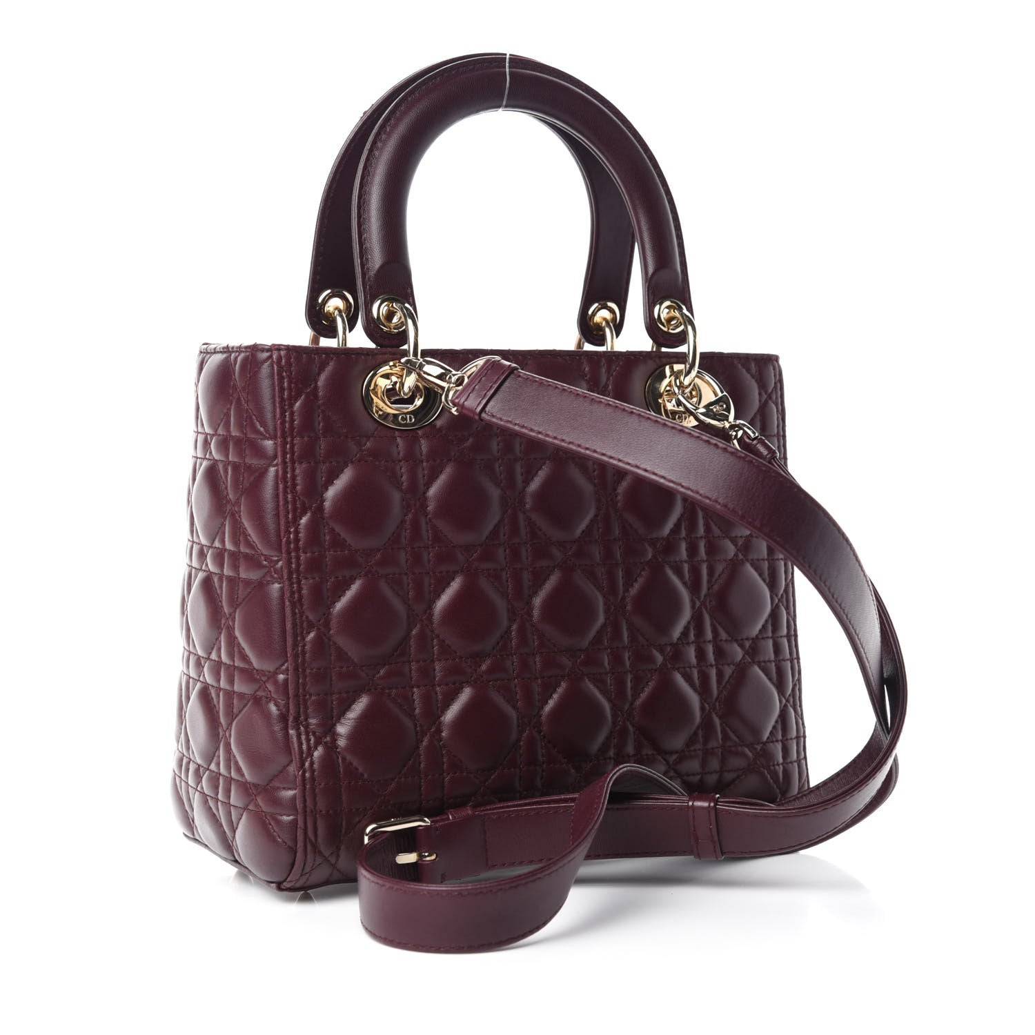 Christian Dior Lambskin Cannage Medium Lady Dior Burgundy 3 of 11