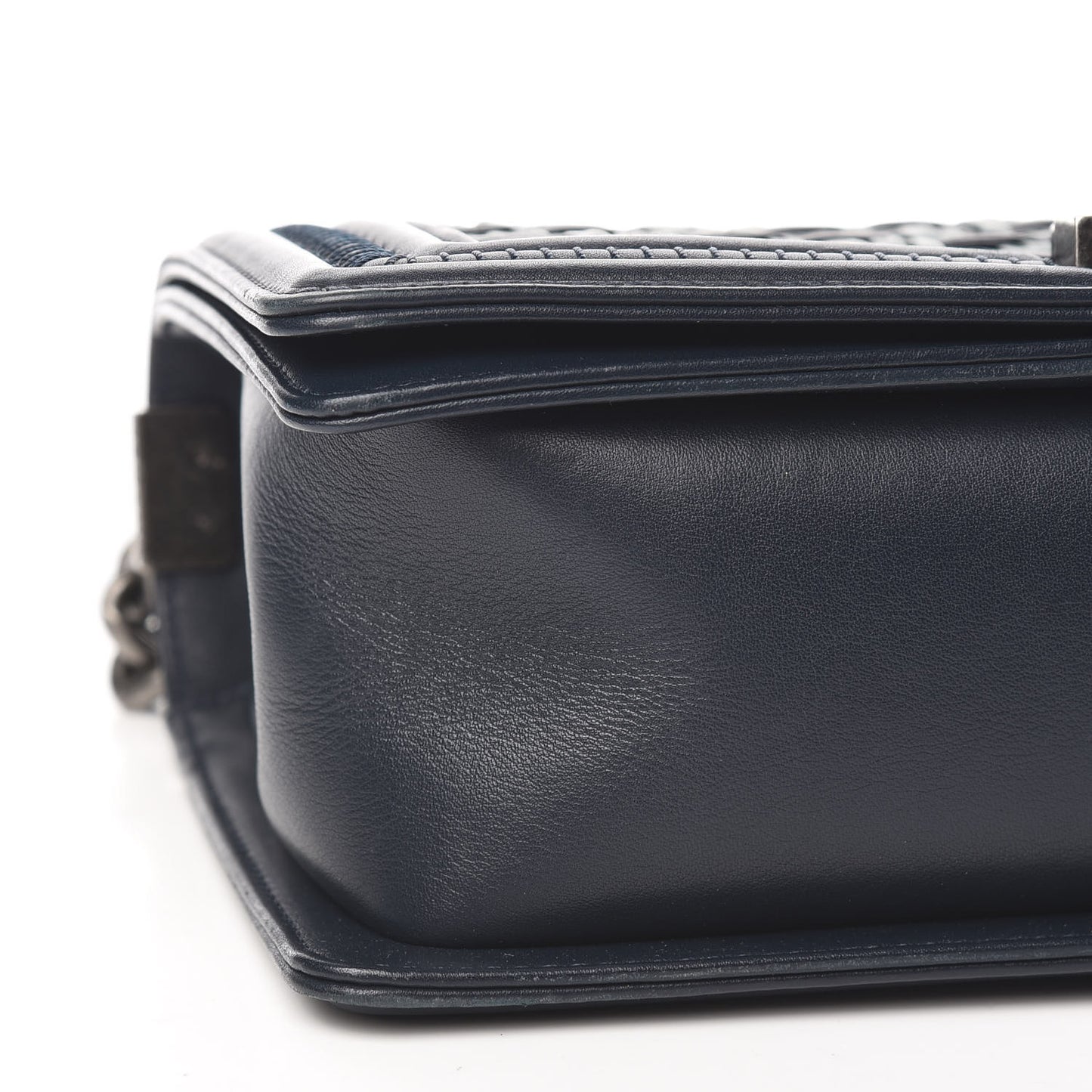 Calfskin Woven Medium Boy Flap Navy Green