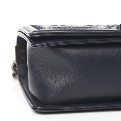 Chanel Calfskin Woven Medium Boy Flap Navy Green 8 of 11