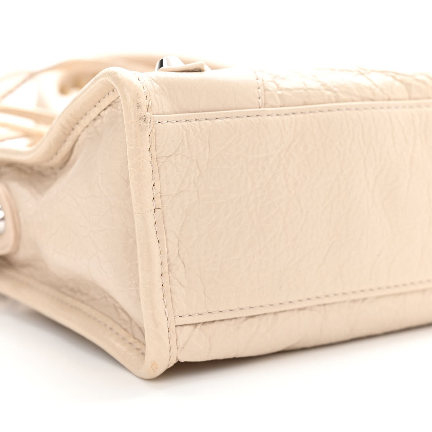 Agneau Classic Silver Hardware Mini City Logo Strap Beige Tapioca